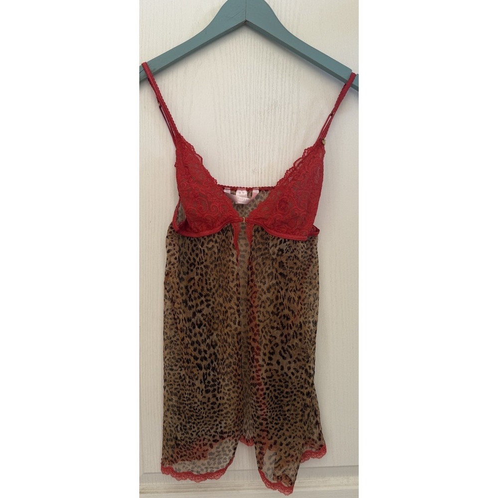 Victoria's Secret Very Sexy Orange Lace Cheetah Print Babydoll Lingerie Y2K Sz L